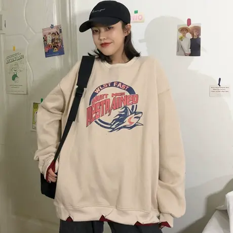 超火卫衣女2020秋冬加绒加厚宽松韩版假两件上衣bf慵懒风外套ins图片