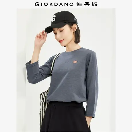 佐丹奴T恤女装纯棉竹节针织小刺绣七分袖圆领T恤 05324382图片