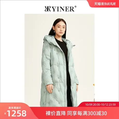 YINER音儿女装2022冬新款中长款字母绣花羽绒服图片