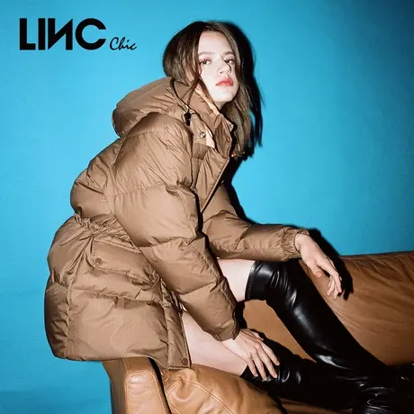 LINC金羽杰2023新款复古收腰反季专柜断码女款短款面包服羽绒服女图片