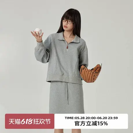 omont蛋挞家 半拉链空气层灰色卫衣2025春季宽松休闲廓形套头上衣图片