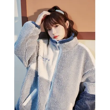 唐狮加厚颗粒绒外套女秋冬款棒球服小个子仿羊羔毛外套超好看上衣图片