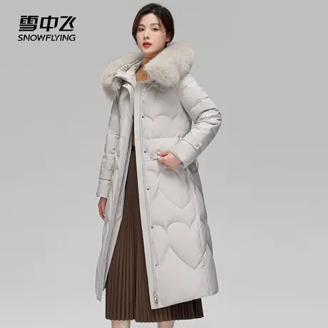 雪中飞羽绒服女中长款2023冬季新款妈妈装腰带款中年长款收腰外套图片
