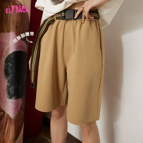 妖精的口袋【送腰带】卡其色休闲短裤女2023秋季新款宽松五分裤图片