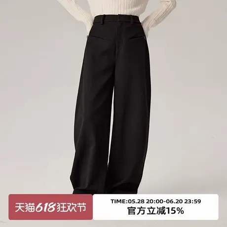 omont蛋挞家复古加厚毛呢香蕉裤子冬高腰显瘦宽松阔腿休闲裤图片