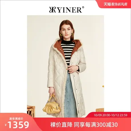 YINER音儿女装2022冬季新款水貂毛边连帽羽绒服图片