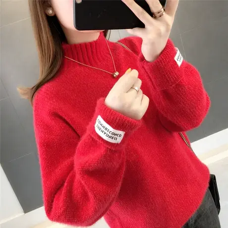 5908红色水貂绒高领毛衣女新款宽松加厚雪尼尔外穿打底针织衫图片