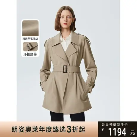 朗姿羊毛复古流行气质中款时尚高级感设计感外套2023春季新款风衣图片