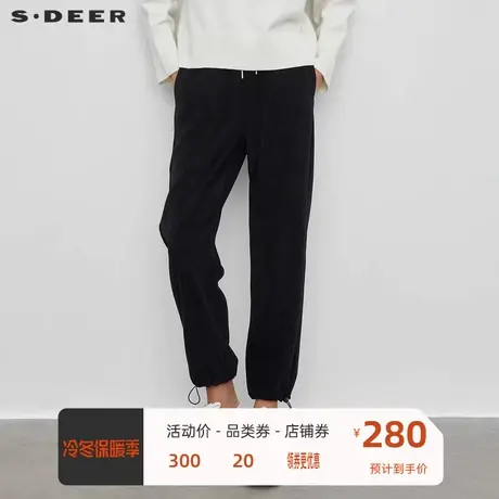 sdeer圣迪奥女装时尚松紧插袋灯芯绒直筒长裤S23460804图片