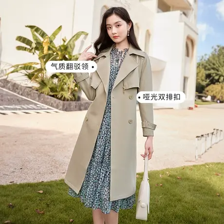 【直播间】香影卡其色风衣女2023春秋季新款垂坠感双排扣英伦风图片