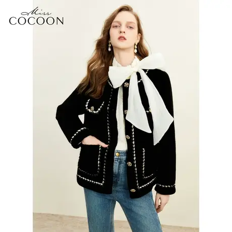 missCOCOON静奢风黑色显瘦时髦2023冬装新款女落肩皮毛一体皮草图片