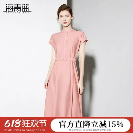 海青蓝 纯色连衣裙夏女2025新款女装无袖高级好看时尚气质中长裙图片