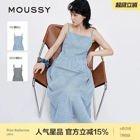 MOUSSY 2025夏季新品格子清新无袖长裙连衣裙女028ISA33-0007图片
