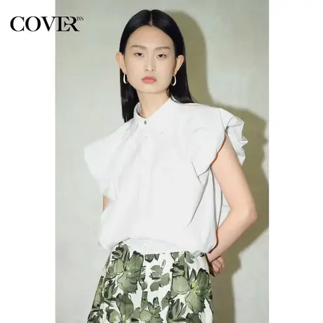 COVER夏季宽肩棉质混纺盐缩衬衫图片