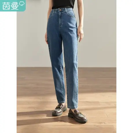 【商场同款】茵曼秋女装新款田园复古弹力显瘦锥形牛仔裤长裤图片