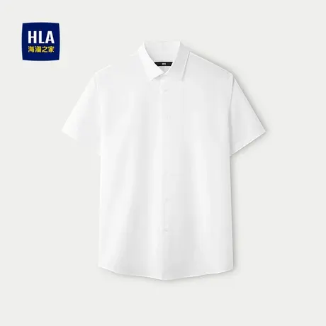HLA/海澜之家简约纯色短袖休闲白衬衫25春夏新时尚烧花工艺衬衣男图片