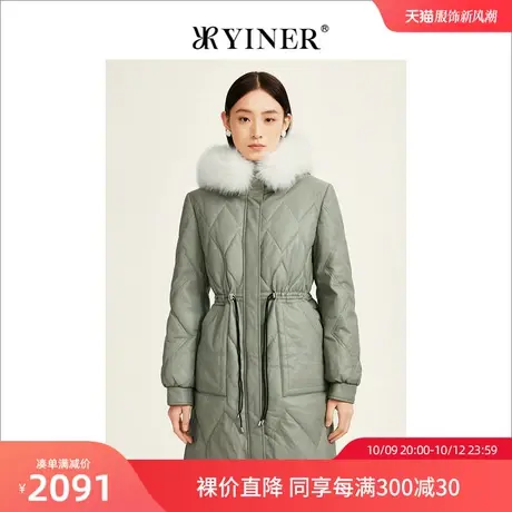 YINER音儿女装2022冬新款加厚狐狸毛领真皮羽绒服图片