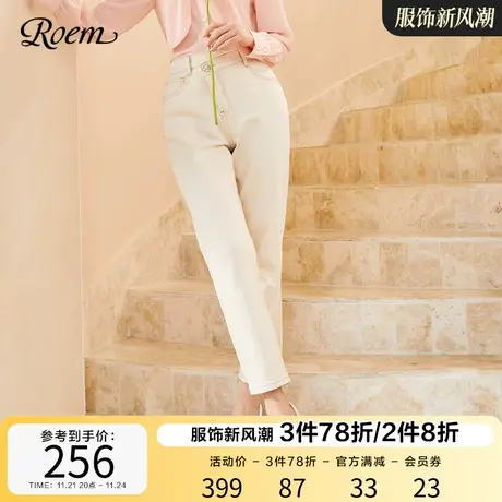 Roem简约休闲百搭直筒牛仔裤2023年春秋新款高腰通勤时尚长裤女图片