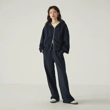 omont蛋挞家 复古连帽短卫衣女秋冬新款高腰休闲百搭休闲裤图片