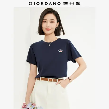 佐丹奴T恤女装纯棉针织花朵刺绣圆领短袖T恤 13324323图片