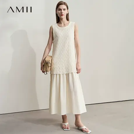 AMII【法式度假风】法式蕾丝拼接度假风连衣裙长款无袖连衣裙图片