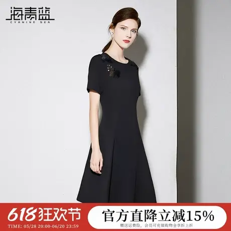 海青蓝 连衣裙夏女2025新款女装高级纯色时尚气质海边度假中长裙图片