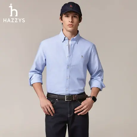 【牛津纺衬衣】Hazzys哈吉斯秋季通勤棉质舒适净色男女款长袖衬衫图片