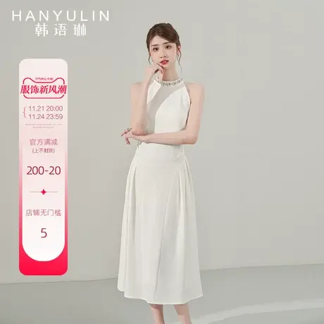 韩语琳夏季挂脖连衣裙女2025新款春秋法式收腰气质高级感内搭裙子图片