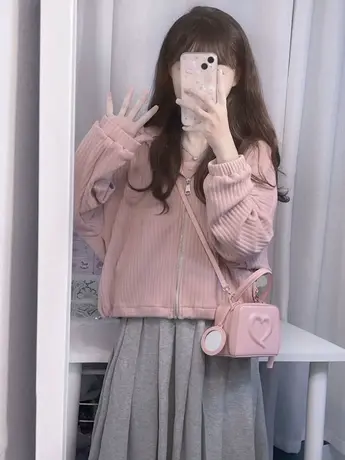 短款卫衣女2025春秋宽松小个子高级感上衣慵懒风连帽薄款开衫外套图片