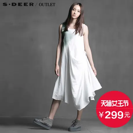 sdeer圣迪奥女装布边文艺不规则摆连衣裙S15281224图片