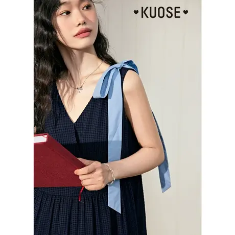 阔色v领蓝色背心连衣裙女2023新款夏海边度假吊带无袖蛋糕长裙子图片