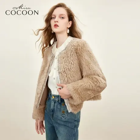 missCOCOON老钱风气质时髦2023冬季新女贵气皮毛一体皮草短外套图片