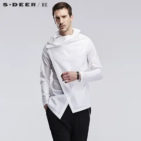 sdeerhe圣迪奥男装个性时尚先锋领尖摆纯色长袖全棉上衣H15270532图片