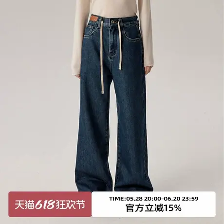 omont蛋挞家 复古加绒磨毛拖地牛仔裤子冬季高腰直筒显瘦长裤图片