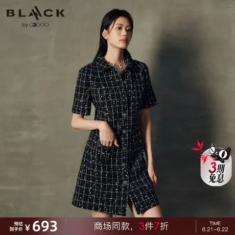 【粗花呢】G2000女装2025商场新款棉质羊毛混纺花朵亮片连衣裙图片