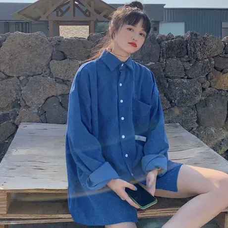 灯芯绒衬衫女外穿秋冬百搭复古港味风韩版宽松设计感小众上衣外套图片