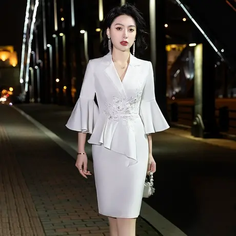 小礼服晚礼服女平时可穿高级正式场合气质轻奢小众白色宴会连衣裙图片