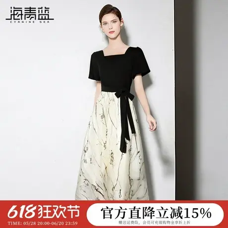 海青蓝 连衣裙夏女2025新款高级设计感女装拼接时尚气质短袖裙子图片