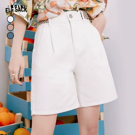 妖精的口袋高腰直筒牛仔短裤女2023夏季新款宽松白色五分裤休闲裤图片
