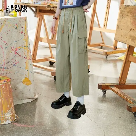 妖精的口袋高腰工装裤女2023夏季新款宽松显瘦阔腿直筒薄款九分裤图片