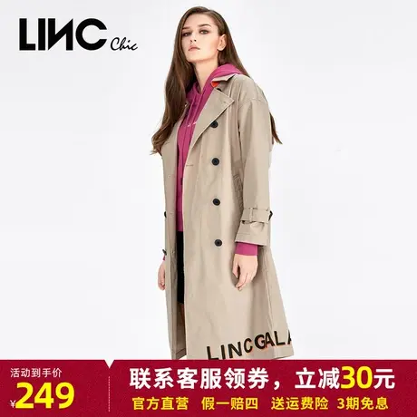 LINC金羽杰风衣女2023秋季新款大翻领字母印花外套女款简约时尚图片