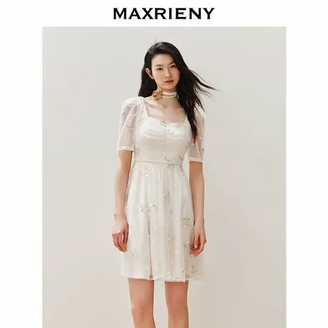 【奥莱】MAXRIENY华丽复古网纱连衣裙约会领证裙子小白裙图片