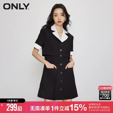 ONLY冬季时尚短款撞色假两件短袖西装连衣裙女|123107075图片