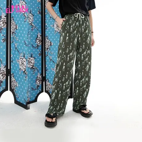 妖精的口袋满印凉凉裤垂感阔腿裤女2023夏季新款拖地裤宽松休闲裤图片