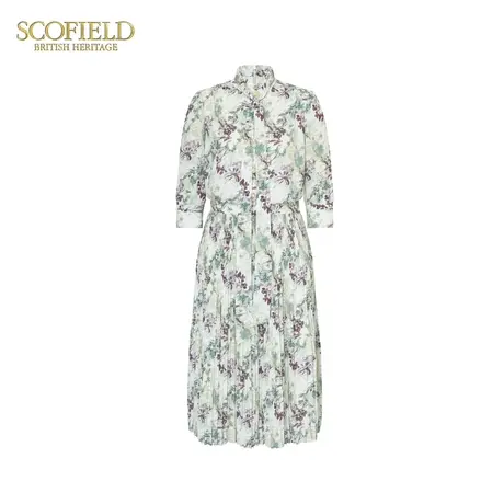 Scofield女装优雅印花中长裙收腰百褶连衣裙夏季裙子图片