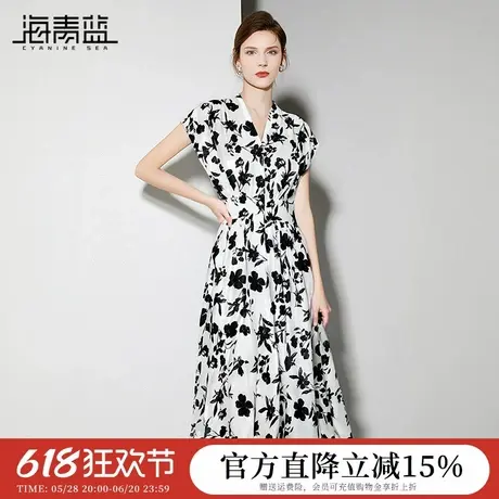 海青蓝 连衣裙夏女2025新款女装高级好看时尚气质中长款印花裙子图片