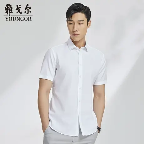 【DP免烫】雅戈尔CEO短袖衬衫夏季商务休闲斜纹纯棉柔软衬衫商品大图