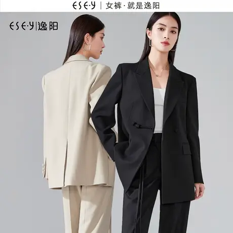 逸阳黑色盘口中国风汉元素西装外套女2024春新款休闲挺括西服上衣图片
