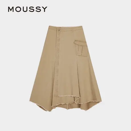 MOUSSY 2025夏季新品高腰不规则A型大摆毛边半身裙028ISX31-1851图片