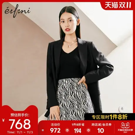 【商场同款】伊芙丽2021年新款秋装黑色通勤西装外套女1C8312082图片